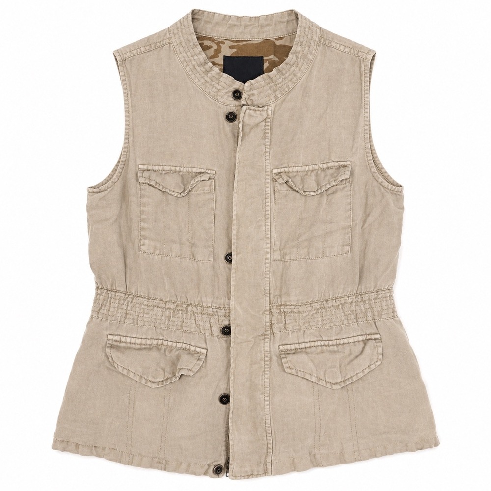 Sanctuary Utility Vest Tan Khaki Tencel Linen Military Drawstring Pockets Small